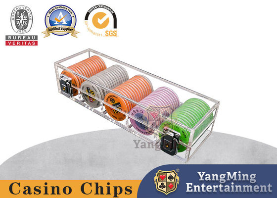 Customized Fully Transparent Acrylic 50mm Chip Box Custom Lockable Poker Game Box Design
