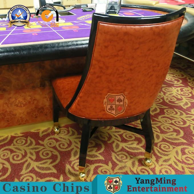 Retro European Solid Wood Casino Poker Chairs With Soft Orange Leather
