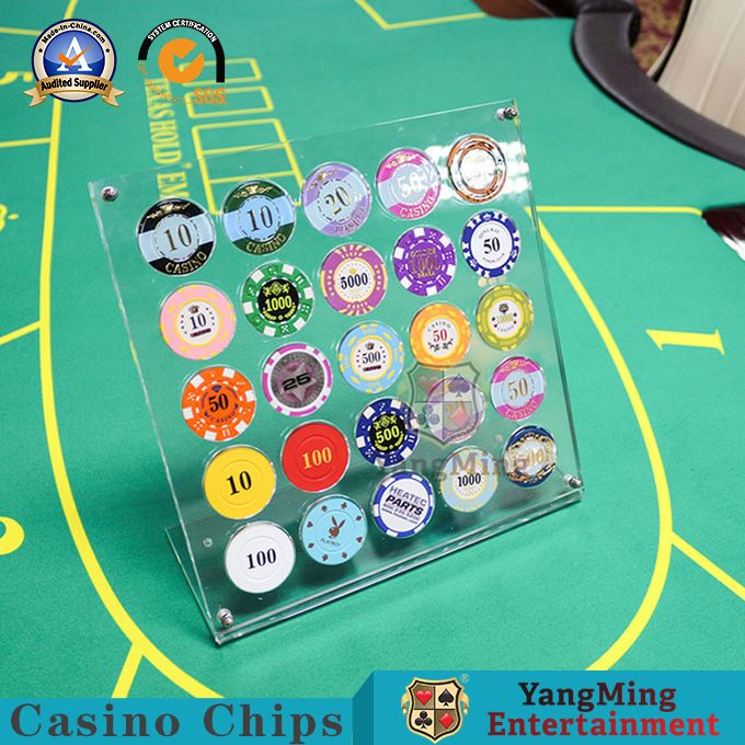 Full Clear Acrylic Poker Chips Case 25pcs Round Chips Display Stand