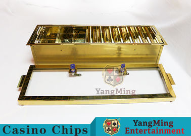 Macau Casino Double-Deluxe Gold Color 2 Layer Gambling Chips Tray Metal Poker Chips Carrier With 2 Security Lock