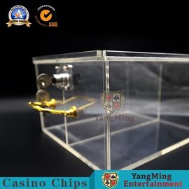 Fully Transparent Gamb Square Acrylic Roulette Toke Box / Custom Table Poker Chips Box Cards Metal Lock Carrier