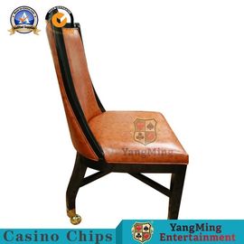 Retro European Solid Wood Casino Poker Chairs With Soft Orange Leather Surface