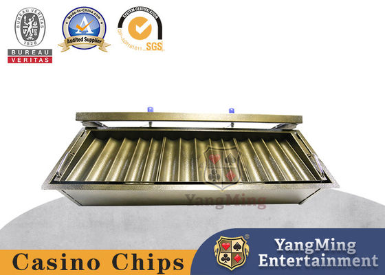 Metal Plated Yellow 14 Compartment Chip Tray Double Layer Locking Poker Chip Float