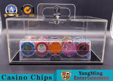 Metallic Iron + Lock Acrylic Poker Chip Case Full Transparent Baccarat Table Game