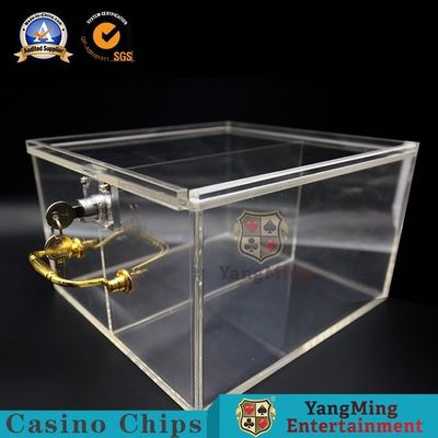 Transparent Thick Acrylic Two-Grid Chip Box Custom Metal Lock Luxury Version Portable Poker Chip Card Storage Box