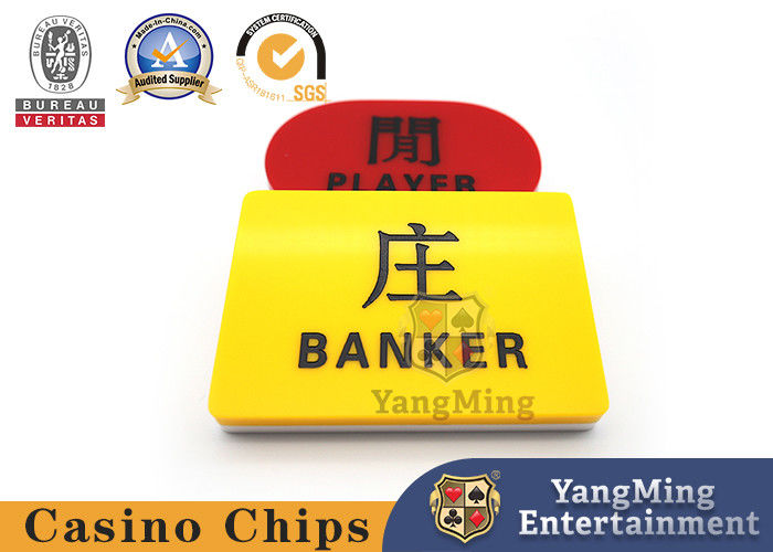 Qualität Bakkarat-Schürhaken-Spieltisch-Markierungs-roter und gelber Acrylspieler und Banker Betting Fabrik