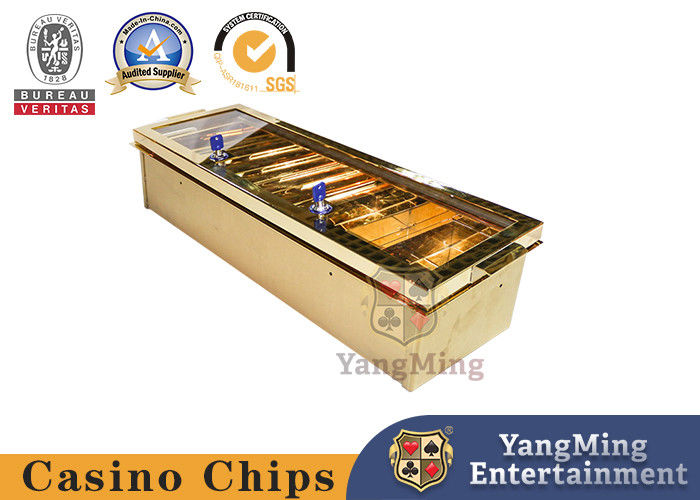 คุณภาพ สแตนเลส Electroplated บาคาร่า ชิปเทรย์ ครอบ Acrylic ด้วยล็อค Double layer โป๊กเกอร์ ชิปลอย โรงงาน