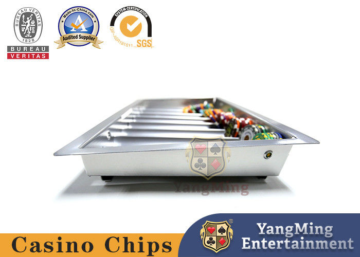Quality Electroplated Silver Metal 8- Grid Casino Chip Tray Poker Table Single Layer With Lock Chip Float factory
