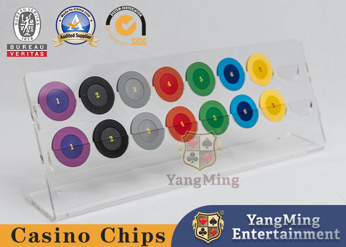 Qualità Casinò Transparent Chip Rack 16 Round Texas Hold'Em Chips Monete Acrilico Display Rack fabbrica