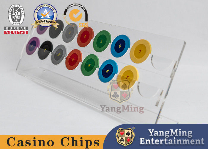 Qualità Casinò Transparent Chip Rack 16 Round Texas Hold'Em Chips Monete Acrilico Display Rack fabbrica