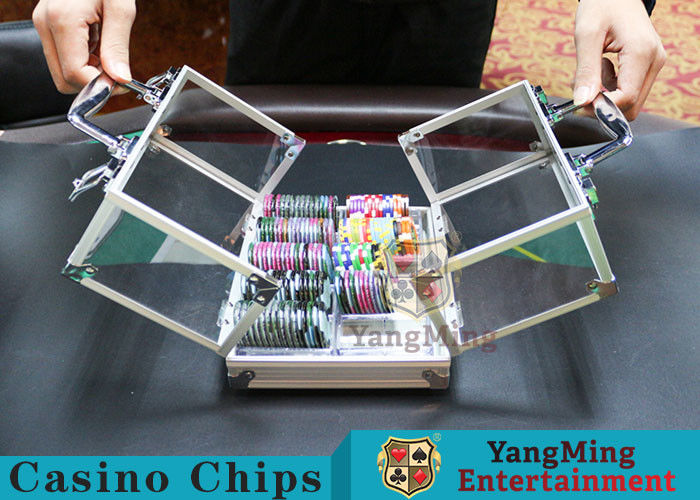 Kualitas 600 PCS Ganda Terbuka Menangani Texas Chip Dikunci Kotak Uang / Aluminium Paduan Bingkai Ruang Catur Transparansi Tinggi pabrik