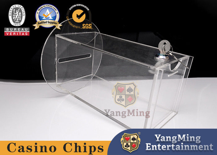 Calidad Juego de azar Baccarat Poker Tabla Drop Juego de cartas Caja de acrílico Portador de efectivo Fondo redondo con 1 cerradura fábrica