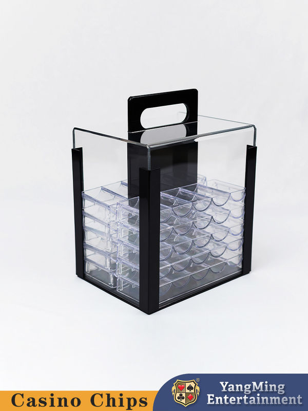 Kualitas Pabrik Kualitas Thinkness Akrilik 1000PCS Poker Chips Bulat Carrier Handle Full transparan Chips Kasus pabrik