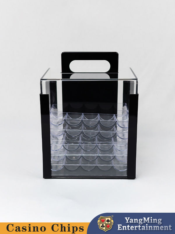 Kualitas Pabrik Kualitas Thinkness Akrilik 1000PCS Poker Chips Bulat Carrier Handle Full transparan Chips Kasus pabrik