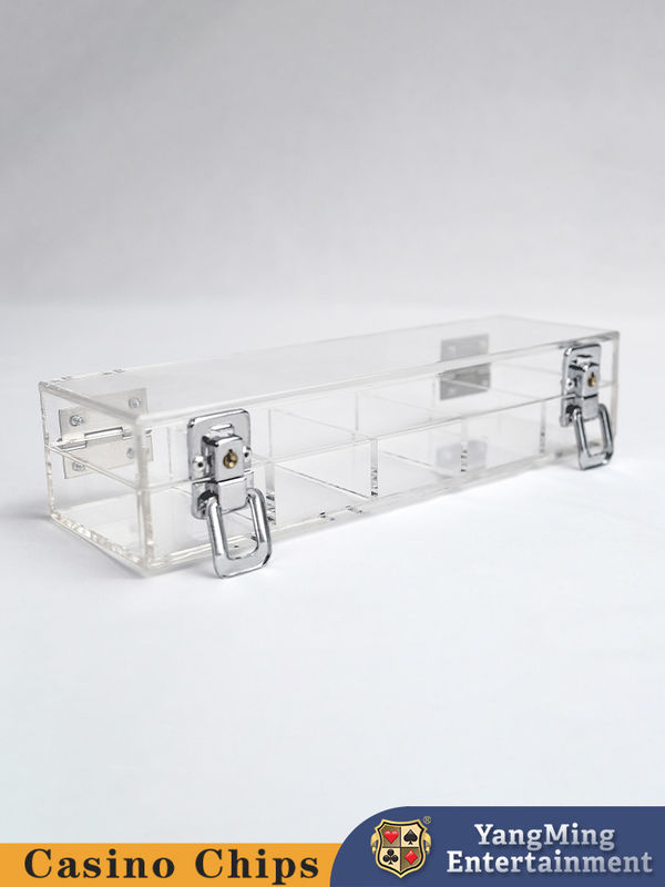 Quality 100 Pcs 5 Rows Acrylic Poker Baccarat Ceramic Clay Chip Box With Transparent Lock Chip Case factory