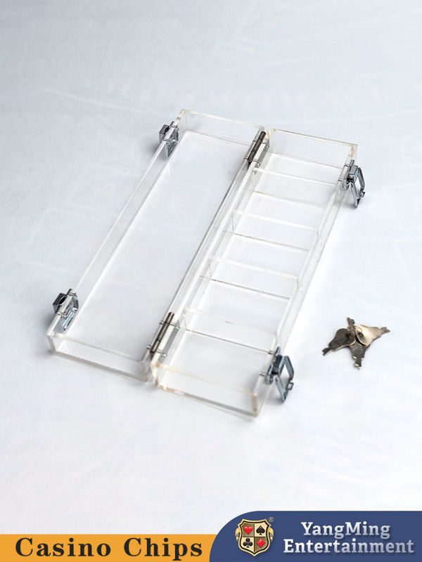 Quality 100 Pcs 5 Rows Acrylic Poker Baccarat Ceramic Clay Chip Box With Transparent Lock Chip Case factory