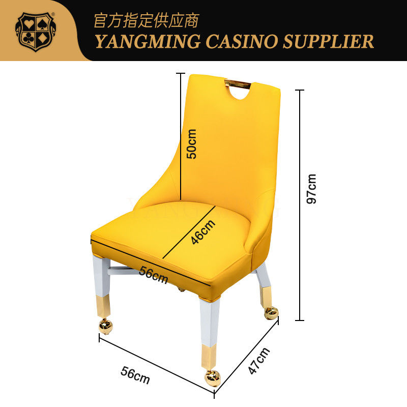 Kwaliteit Professionele gepersonaliseerde casino stoelen van leer van massief hout casino speler stoelen met gouden wielen fabriek