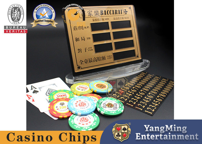Quality Golden Transparent Acrylic Baccarat Poker Entertainment Board Game Limited Red Card Texas Chip Table Manual Digital Sign factory