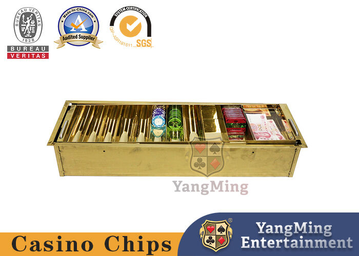 Quality Two Layers Titanium Golden Casino Chip Tray With Lid And Locks Metallic Iron Color factory