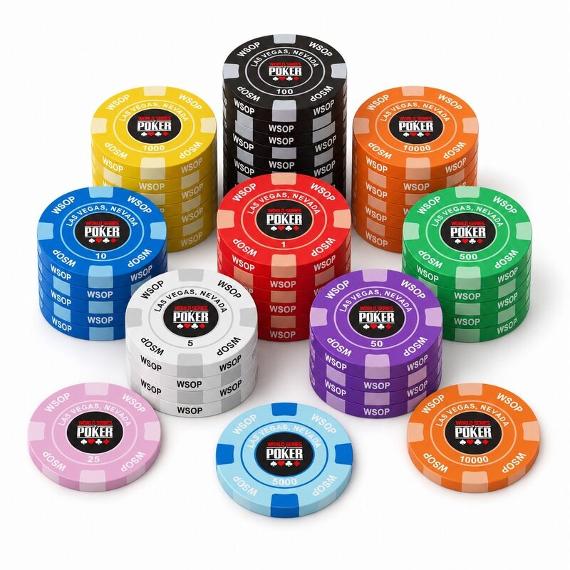 Quality Multicolor WSOP Ceramic Poker Chips with Personalized Artwork for Poker Rooms factory