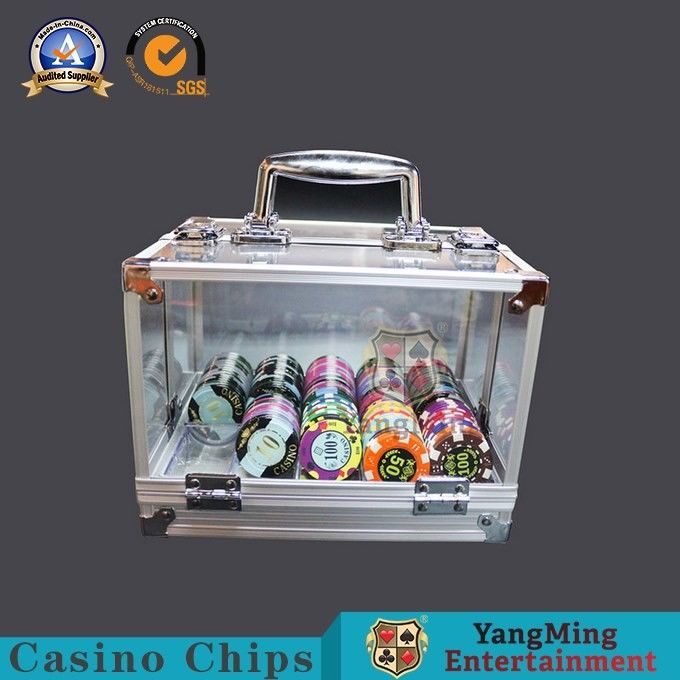 Kwaliteit Aluminiumlegering Dubbel Open Acrylchips carrier texas poker round Chips Handle With Metal Lock fabriek