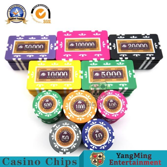 Kualitas 760 Pcs Amerika ABS Inti Tanah Liat Chip Set Delapan Mahkota Stiker Anti-Pemalsuan Chip Texas Hold 'Em Chip Mata uang pabrik