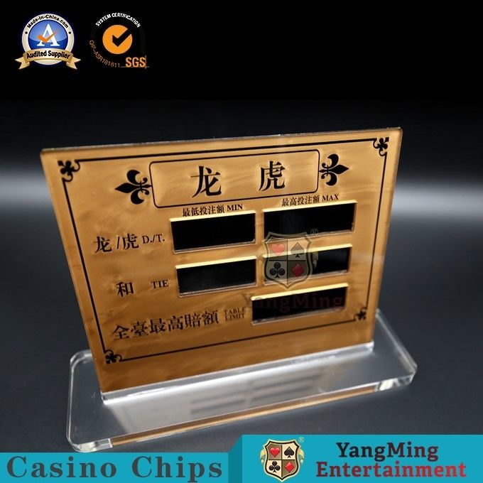 Quality Golden Transparent Acrylic Dragon Tiger Chinese And English Limited Red Card Entertainment Poker Table Digital Sign factory
