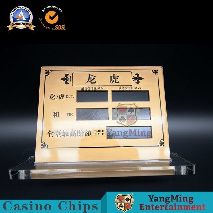 Quality Golden Transparent Acrylic Dragon Tiger Chinese And English Limited Red Card Entertainment Poker Table Digital Sign factory