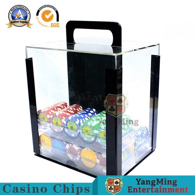 गुणवत्ता पारभासी टेक्सास क्ले पोकर चिप सिक्का केस 1000 टुकड़े 40 मिमी व्यास के दौर के ऐक्रेलिक एंटी-जालसाजी चिप्स केस कारखाना