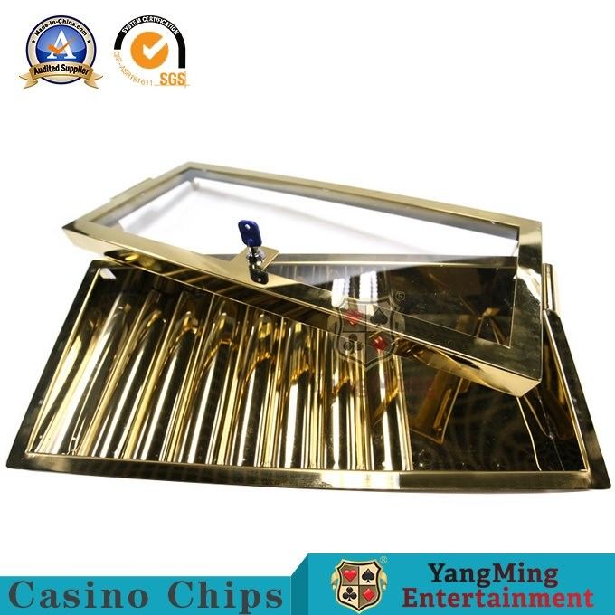 Quality Titanium Gold Single Layer Plating Locked Chip Tray For Private Clubs Metal Chip Box Poker Table Table Accessories factory