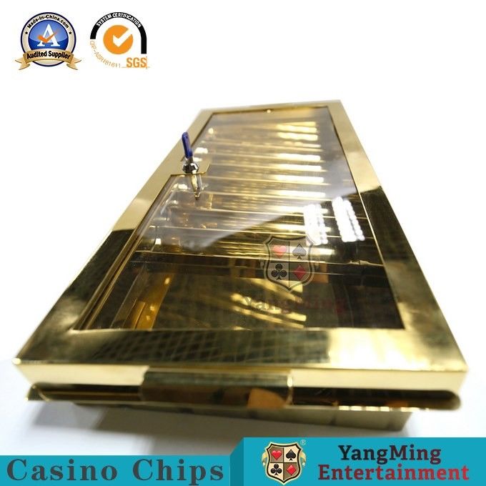 Quality Titanium Gold Single Layer Plating Locked Chip Tray For Private Clubs Metal Chip Box Poker Table Table Accessories factory