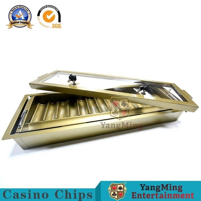 Kalite Elektrolize Titanyum Altın 14 Izgara Poker Chip Plaka Metal Çift Katmanlı Poker Masası Chip Kutusu fabrika