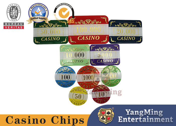 Kualitas Dua Lapisan Tinggi Transparan Acrylic Bronzing Baccarat Poker Clay Chips pabrik