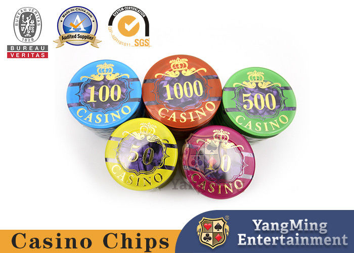 Kwaliteit 3 laag Acrylshell pattern design bronzing ceramic Clay Casino Chips fabriek