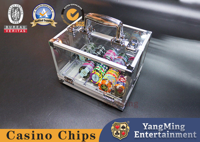 Qualität 600 Chip Clear Acrylic Poker Chip, der Fördermaschine zuschließt, schließt 6 Chip Racks mit ein Fabrik