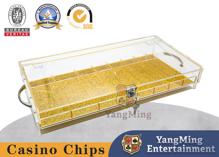 Kualitas Texas Hold'em Club Custom-made Countertop Acrylic Dengan Kunci Gold Wire Bottom Chip Tray pabrik