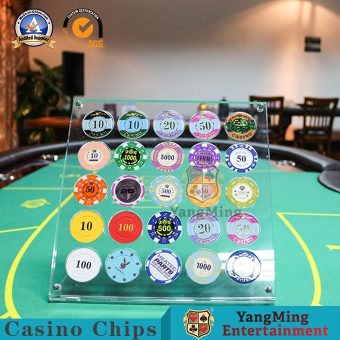Full Clear Acrylic Poker Chips Case 25pcs Round Chips Display Stand