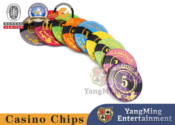 Kalite 50mm Bakara Texas Casino Poker Chips Akrilik Kristal Yaldızlı Izgara Anti Sahte fabrika