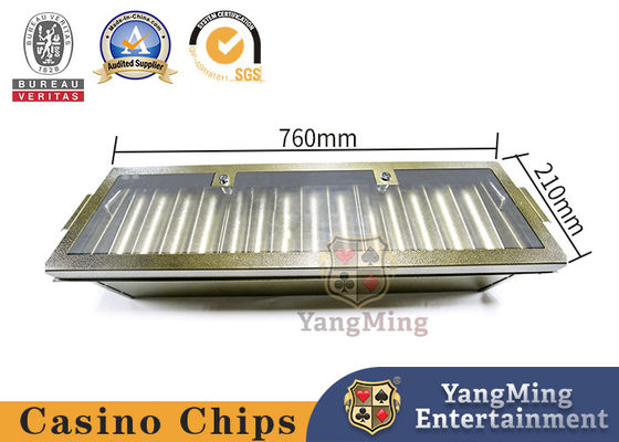 Metal Plated Yellow 14 Grid Chip Tray Double Layer Locked Poker Chip Float