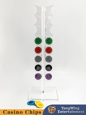 Gambling Roulette Table Acrylic Poker Chip Holder With 16 Transparent Circular Chips Displayed
