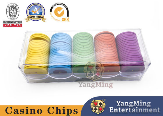 Fully Transparent High Quality Thick Acrylic 5 Grid Round Chip Tray 100 Pcs Texas Special Clay Chip With Cover Chip Case