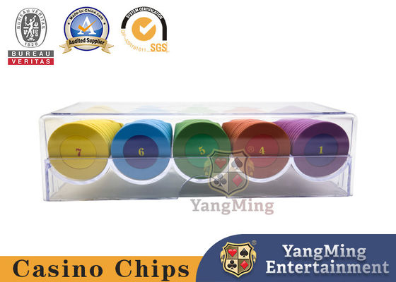 Quality Fully Transparent High Quality Thick Acrylic 5 Grid Round Chip Tray 100 Pcs Texas Special Clay Chip With Cover Chip Case factory