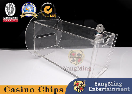 Calidad Juego de azar Baccarat Poker Tabla Drop Juego de cartas Caja de acrílico Portador de efectivo Fondo redondo con 1 cerradura fábrica