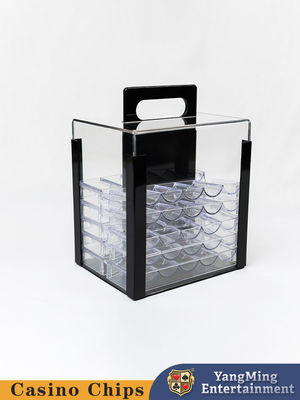 Kualitas Pabrik Kualitas Thinkness Akrilik 1000PCS Poker Chips Bulat Carrier Handle Full transparan Chips Kasus pabrik