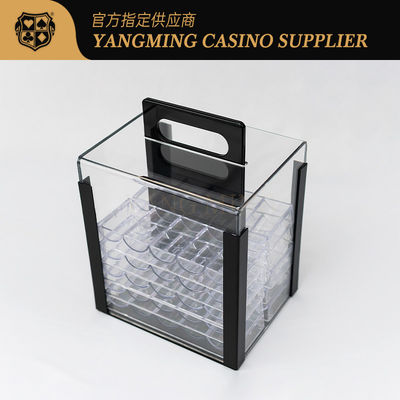 Kualitas 100% Transparan 1000pcs Poker Tanah liat Bentuk Bulat Chip Carrier Akrilik Pabrik Custom Casino Chip Carrier Dengan Handle pabrik