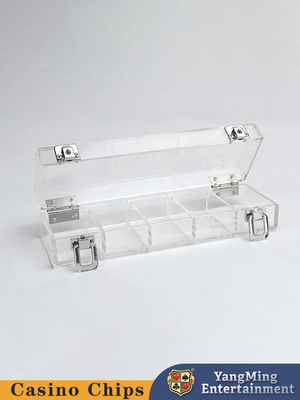 Quality 100 Pcs 5 Rows Acrylic Poker Baccarat Ceramic Clay Chip Box With Transparent Lock Chip Case factory