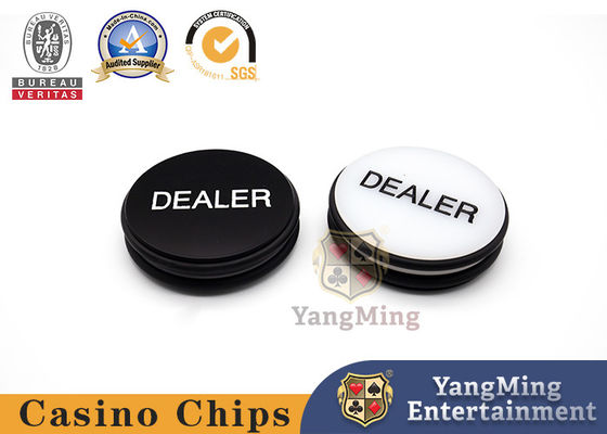 Calidad Texas Deluxe Jumbo Negro Cristal Negro y Blanco Grabación Distribuidor Botón Distribuidor de Mesa de Póquer fábrica