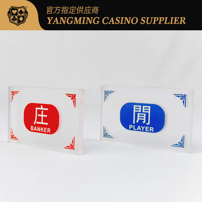 Calidad Carteles de crupier de alta calidad acrílico grabado Color Azul Rojo Botón de juego de mesa de casino Baccarat Poker fábrica