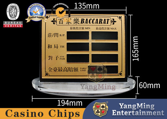 Golden Transparent Acrylic Baccarat Poker Entertainment Board Game Limited Red Card Texas Chip Table Manual Digital Sign