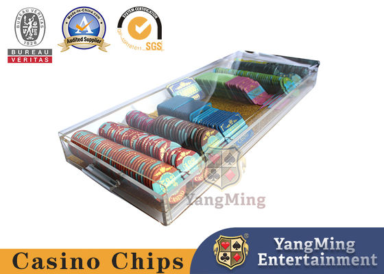 Kwaliteit Halve Transparante Acryl Twee Yards van Casinochip case portable with cartridge het Handvat dieChips Box With Lock Case gokken fabriek